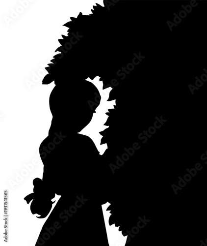 Vector drawing. Girl with viburnum