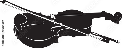 Black Violin Silhouette with Bow on White Background Illustration