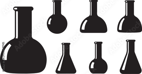 Black Silhouettes of Laboratory Flasks on White Background Illustration