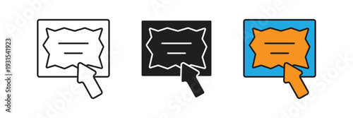 Certificate with Mouse Cursor Icon. Vector icon of cursor clicking on certificate, indicating online courses, digital certification, and achievement.