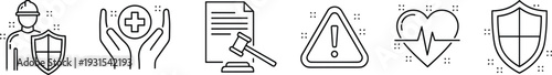 Insurance and protection line icons set, safety health legal and security outline symbols collection
