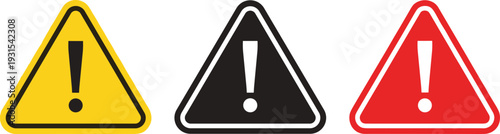 Warning triangle hazard sign set, yellow black red caution symbols danger alert icon collection vector illustration