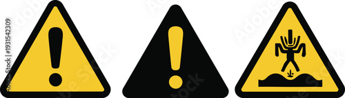 Warning hazard triangle signs collection, exclamation mark caution symbol and falling object danger icon vector set