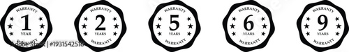 Premium 1, 2, 5 and 6 year product warranty seals and guarantee badges 9 Year Warranty Guarantee badge collection vector Illustration.