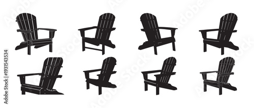Collection of outdoor garden furniture adirondack chair silhouettes traditional wooden recreation icon design vector set