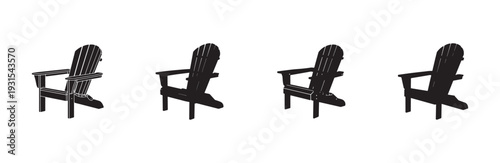 Side view collection of stylish adirondack chairs silhouette illustration porch furniture icon set simple vector graphic