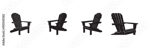 Strong vector graphic set featuring traditional adirondack seating silhouette variations dark porch furniture icons pack