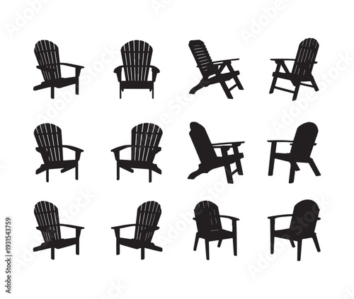 Slika na platnu Collection of adirondack chair silhouettes showcasing various angles and views e