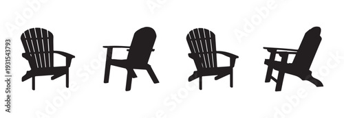 Group of adirondack chair silhouettes representing comfortable outdoor wooden furniture designs ideal for lakeside or beach relaxation