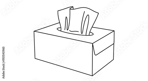 Simple line drawing of a facial tissue box white background minimalist style