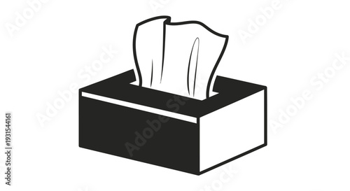 Simple black and white illustration of a box of facial tissues