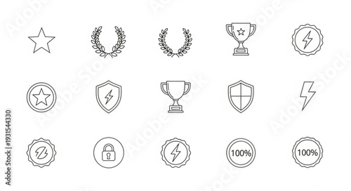 Collection of awards and recognition icons in a stamp style.