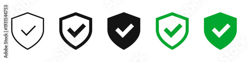 Safety shield symbols with check mark, security and protection symbol, protection issues notifications with tick