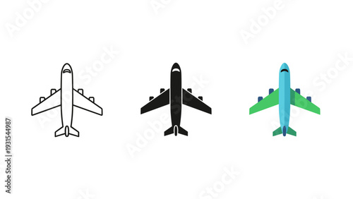 Three airplanes in different colors on white background Vector
