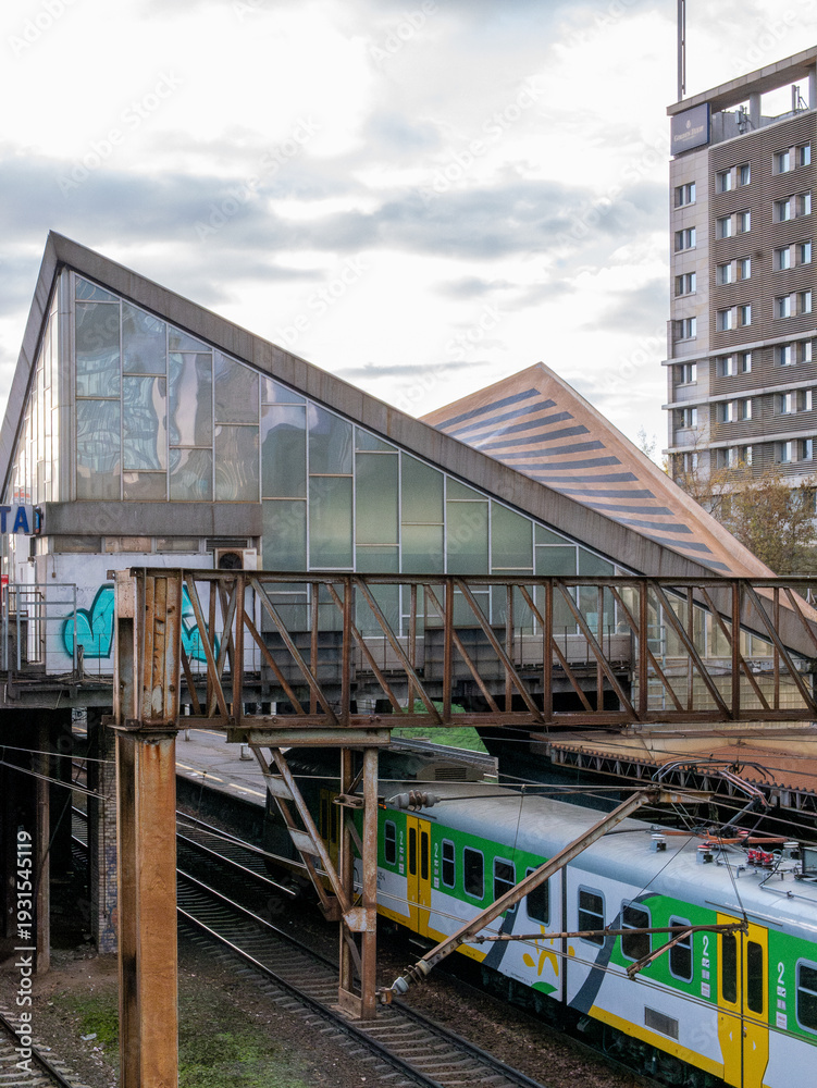 Fototapeta premium suburban train at warszawa ochota railway station in warsaw poland