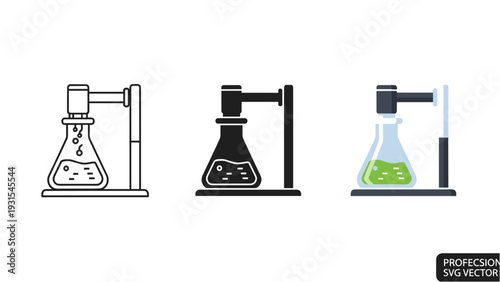 Three laboratory flasks with different contents and colors Vector