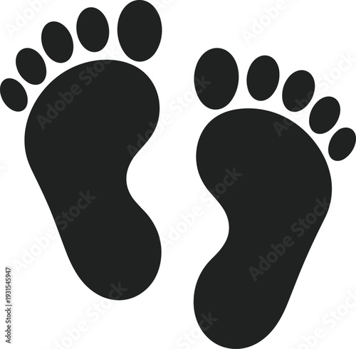 Baby footprints silhouette icon, newborn child foot print symbol isolated black vector illustration design on white background for maternity concept