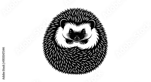 Protective Hedgehog Silhouette Curled Tightly into Defensive Ball