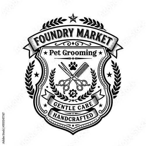 Pet Grooming Logo Emblem.