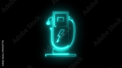 Glowing neon Electric car charging station icon isolated on black background. Electric Car Charging Fast Charger icon. Eco electric fuel pump icon sign. . 4k video
