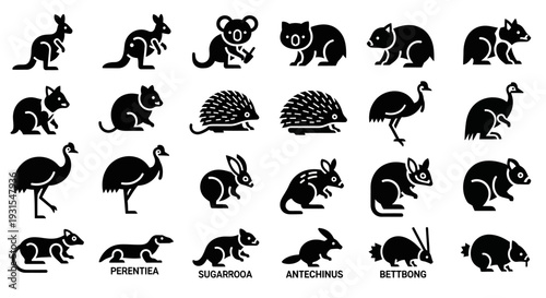 Australian Animals Silhouette Collection.