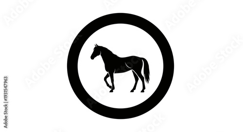 Black Horse Silhouette Inside Circle Logo.