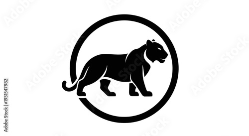 Black Panther Silhouette Inside Circle Logo.