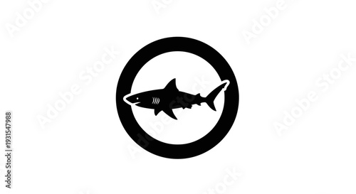 Black Shark Silhouette Inside Circle Logo.