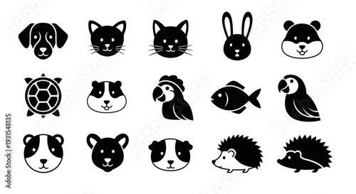 Collection of Various Animal Faces Silhouettes.