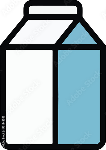 Cartoon style milk carton with blue and white sections  simple icon