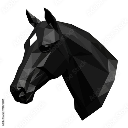 Black Low Poly Horse Head Sculpture - Geometric Animal Art