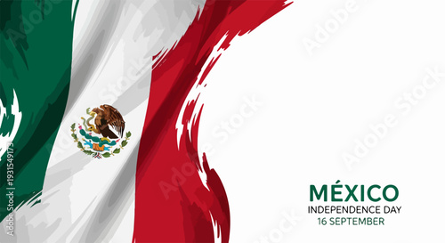 Mexico Independence Day background with waving flag, detailed celebration featuring national colors and patriotic emblem. Concept Mexico Independence Day design for banners, invitations,