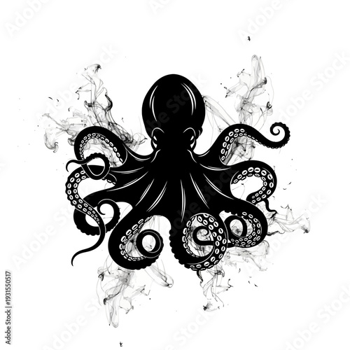 Black Octopus Silhouette with Smoke Effect - Mysterious Underwater Creature
