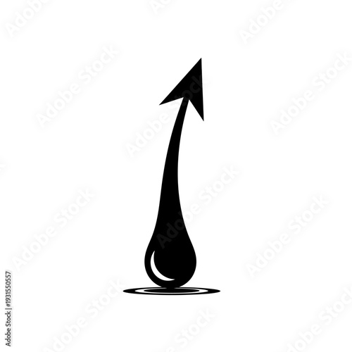 Black oil drop with upward arrow, concept of growth, progress, and petroleum industry