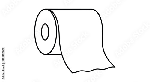 Simple line drawing of a toilet paper roll with a partially unrolled sheet