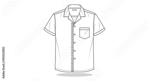 mens short sleeve cuban collar shirt vector illustration a casual apparel flat lay technical drawing for fashion design and product mockups.