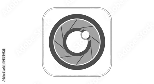 modern camera app icon with iris shutter lens symbolizing digital vision and creative media on a white background