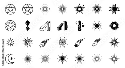 star and celestial symbols vector icon collection for magic astrology and spiritual design projects