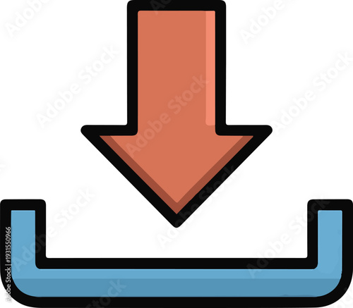 Download arrow icon with blue box and orange arrow pointing down to slot
