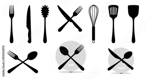kitchen utensils and cutlery collection of cooking tools for restaurant menu design and home kitchen essentials