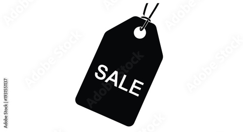 Black sale tag with the word sale displayed prominently on a white background