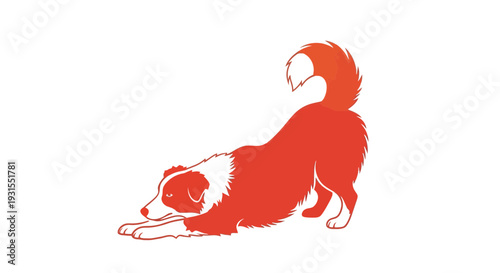 Energetic Brushstroke Australian Shepherd Silhouette in Play Bow