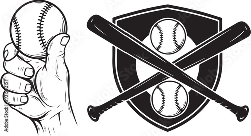 Baseball Equipment and Hand Holding Ball Illustration