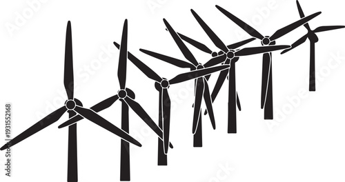 Wind turbines generating clean renewable energy on a white background
