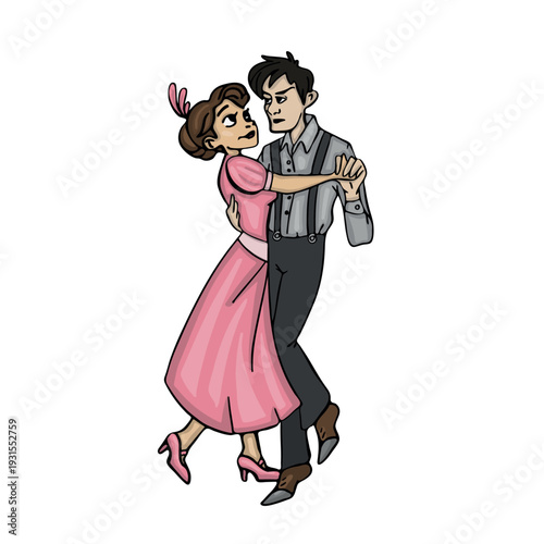 Hand-drawn ballroom couple waltz dance vector illustration