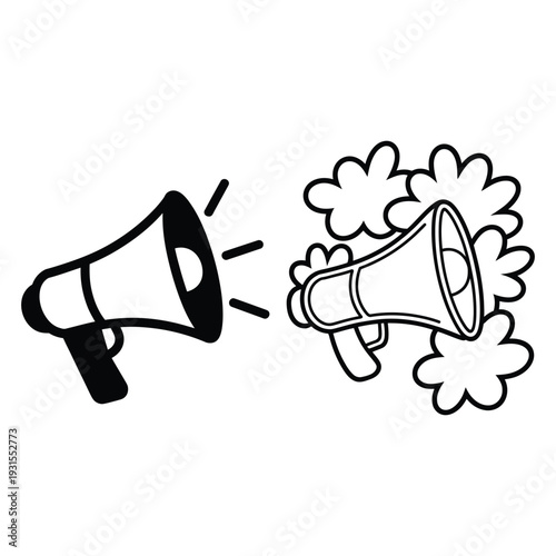 Professional megaphone and bullhorn icon set for marketing announcements and news alerts.