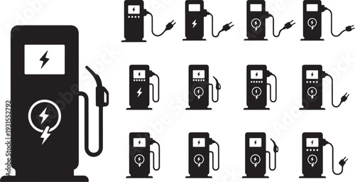 Electric vehicle charging stations with various plug types available