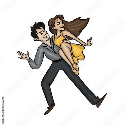 Hand-drawn acrobatic fast couple dance vector illustration