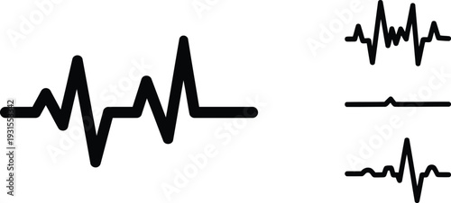Collection of various electrocardiogram waveforms on transparent background