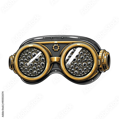 Steampunk Goggles Vector Illustration with Golden Accents and Gears - Vintage Industrial Eyewear Design